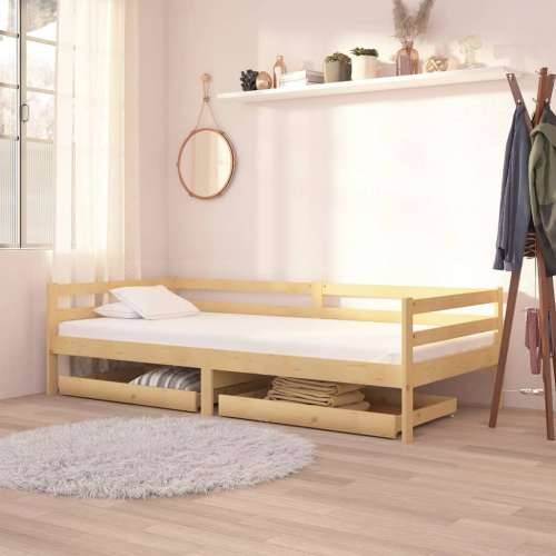 Dnevni ležaj s ladicama 90 x 200 cm od masivne borovine - Smeđa Cijena