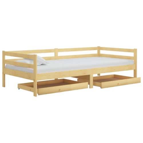 Dnevni ležaj s ladicama 90 x 200 cm od masivne borovine - Smeđa Cijena