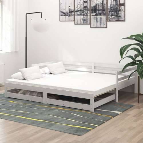 Dnevni ležaj na izvlačenje 2 x (90 x 200) cm bijeli od borovine - Bijela Cijena