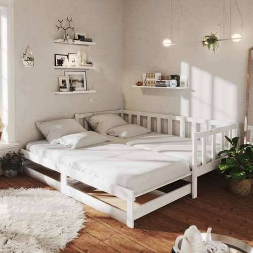 Dnevni ležaj na izvlačenje 2 x (90 x 200) cm bijeli od borovine - Bijela Cijena