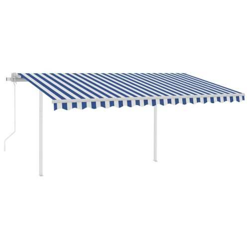 Automatska tenda na uvlačenje sa stupovima 4 x 3 m plavo-bijela Cijena