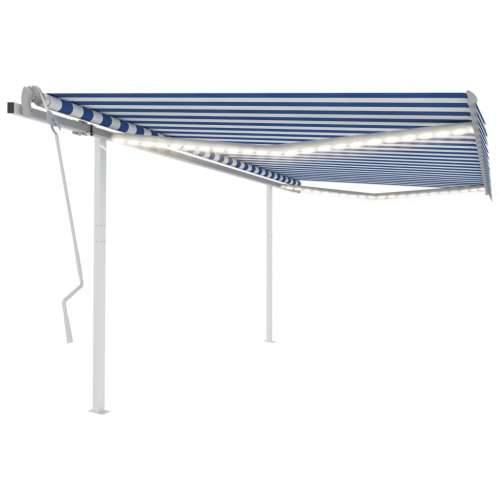 Tenda na ručno uvlačenje s LED svjetlom 4,5x3 m plavo-bijela - Plava i bijela 4.5 x 3 m 1 Cijena
