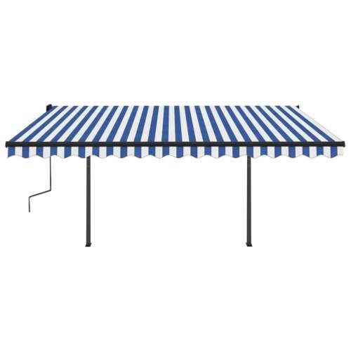 Automatska tenda na uvlačenje sa stupovima 4 x 3 m plavo-bijela Cijena