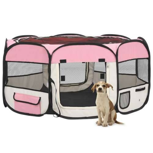 Sklopiva ogradica za pse s torbom za nošenje roza 145x145x61 cm Cijena