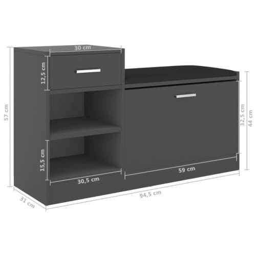 Klupa za cipele siva 94,5 x 31 x 57 cm od konstruiranog drva - Siva 1 Cijena