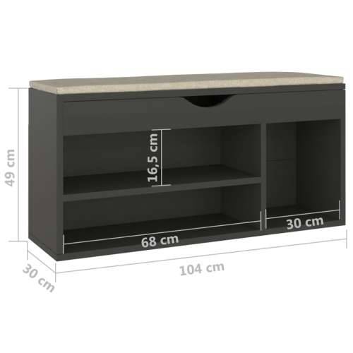 Klupa za cipele s jastukom siva 104x30x49 cm konstruirano drvo - Siva 1 Cijena