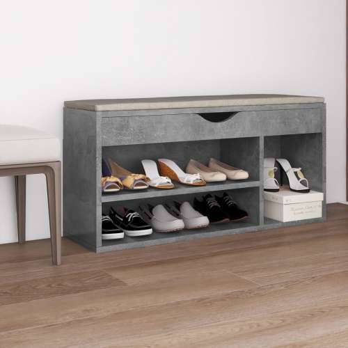 Klupa za cipele s jastukom boja betona 104 x 30 x 49 cm drvena - Beton siva 1 Cijena