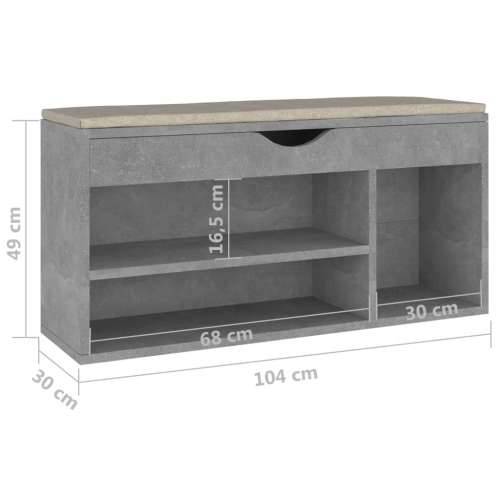 Klupa za cipele s jastukom boja betona 104 x 30 x 49 cm drvena - Beton siva 1 Cijena
