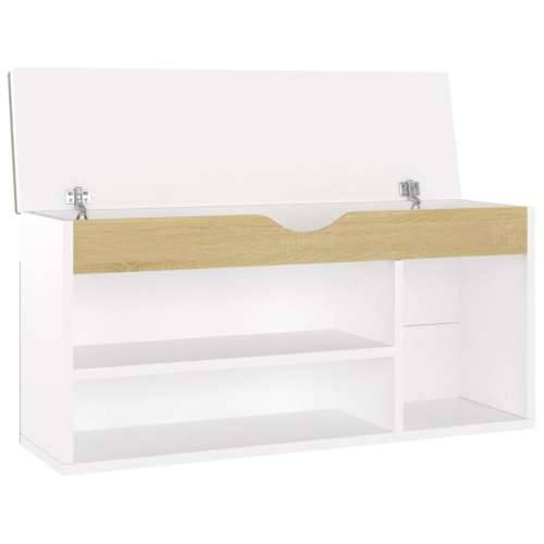 Klupa za cipele s jastukom bijela/hrast 104 x 30 x 49 cm drvena - Bijela i boja hrasta sonome 1 Cijena