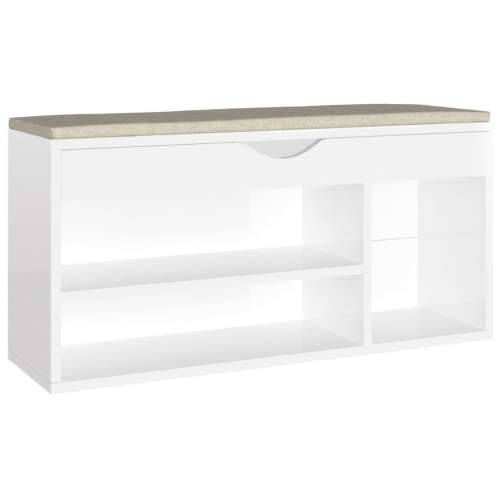 Klupa za cipele s jastukom sjajna bijela 104x30x49 cm drvena - Visoko sjajno bijela 1 Cijena
