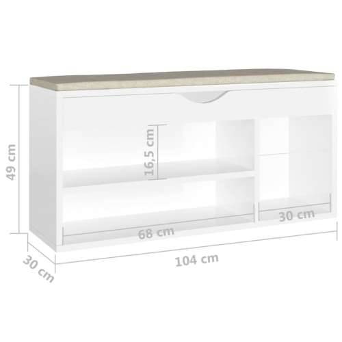 Klupa za cipele s jastukom sjajna bijela 104x30x49 cm drvena - Visoko sjajno bijela 1 Cijena