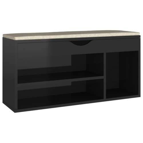 Klupa za cipele s jastukom sjajna crna 104 x 30 x 49 cm drvena visoko sjajno crna 1 Cijena