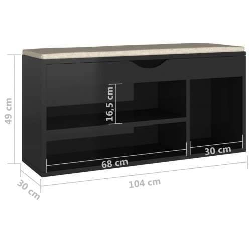 Klupa za cipele s jastukom sjajna crna 104 x 30 x 49 cm drvena visoko sjajno crna 1 Cijena