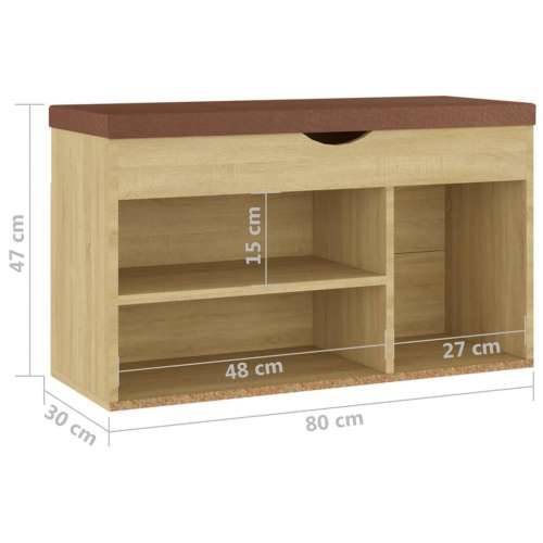 Klupa za cipele s jastukom boja hrasta 80 x 30 x 47 cm drvena sonoma hrast 1 Cijena