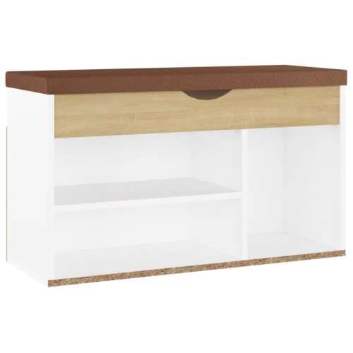 Klupa za cipele s jastukom bijela/hrast 80 x 30 x 47 cm drvena - Bijela i boja hrasta sonome 1 Cijena