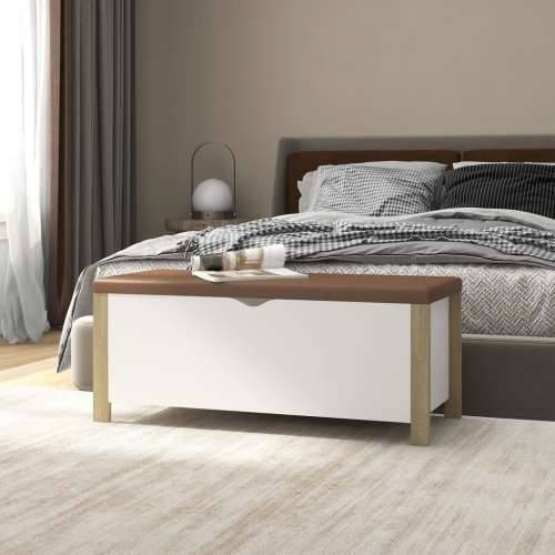 Kutija za pohranu s jastukom bijela/hrast 105x40x45 cm iverica - Bijela i boja hrasta sonome 1 Cijena