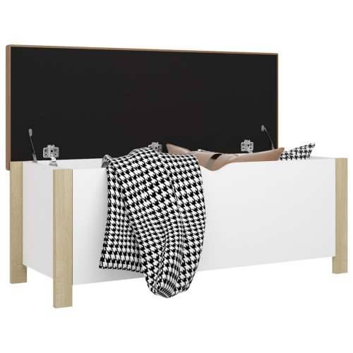 Kutija za pohranu s jastukom bijela/hrast 105x40x45 cm iverica - Bijela i boja hrasta sonome 1 Cijena