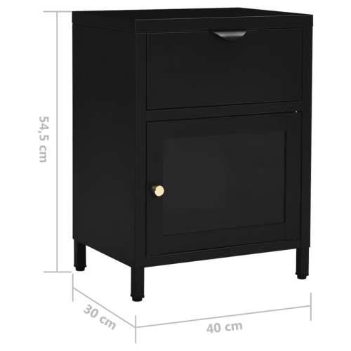 Noćni ormarić crni 40 x 30 x 54,5 cm od čelika i stakla - Crna 1 Cijena