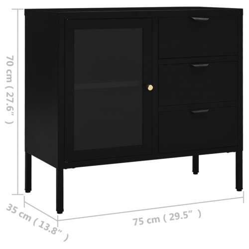 Komoda crna 75 x 35 x 70 cm od čelika i kaljenog stakla - Crna 1 Cijena