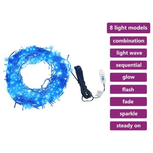 Rasvjetni lanac s 400 LED žarulja plavi 40 m 8 efekata Cijena