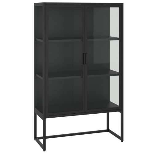 Visoka komoda crna 80 x 35 x 135 cm od čelika i kaljenog stakla Cijena