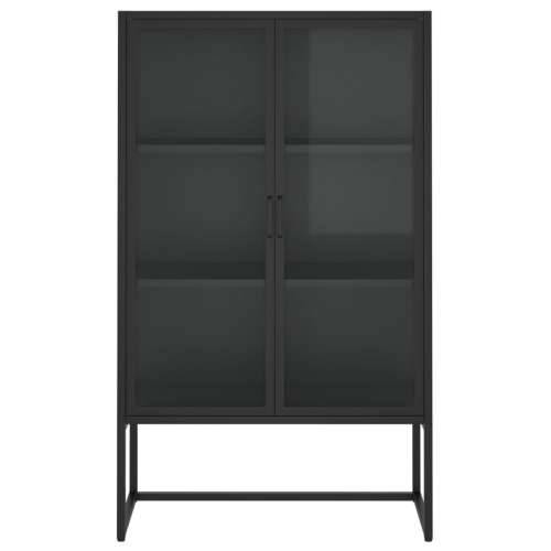 Visoka komoda crna 80 x 35 x 135 cm od čelika i kaljenog stakla Cijena