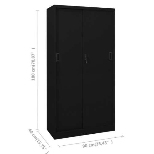 Uredski ormarić s kliznim vratima crni 90 x 40 x 180 cm čelični - Crna 1 Cijena