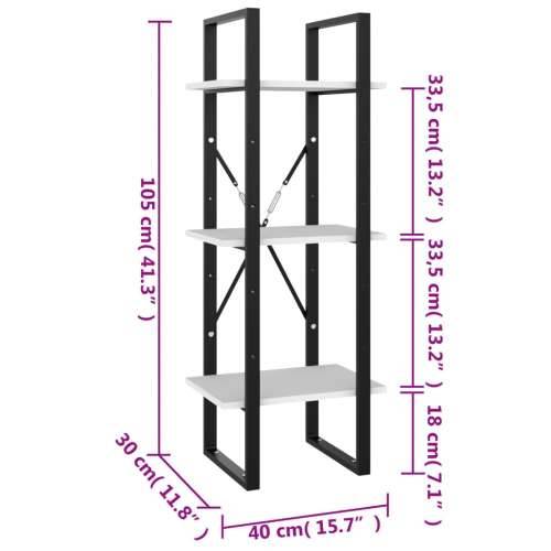 Ormarić za knjige s 3 razine crni 40 x 30 x 105 cm od borovine - Crna 1 105 cm boja drva Cijena