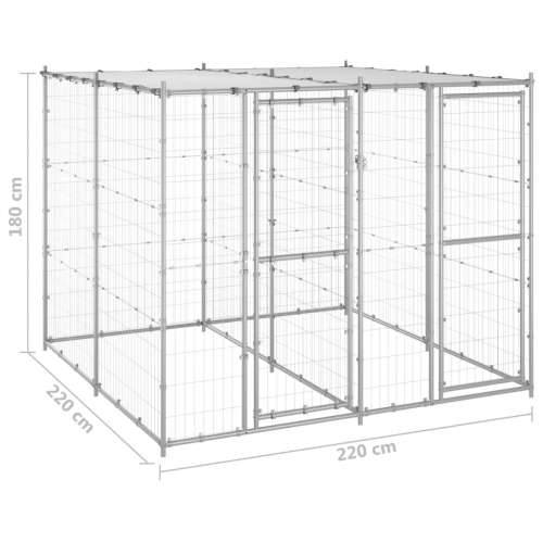 Vanjski kavez za pse od pocinčanog čelika s krovom 4,84 m² - Srebrno 220 x 220 x 180 cm 1 Da Cijena