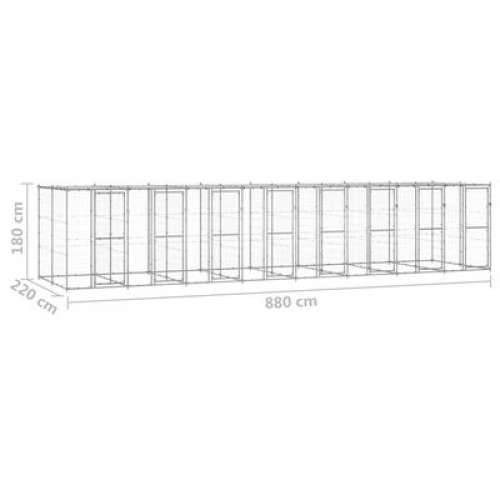 Vanjski kavez za pse od pocinčanog čelika s krovom 19,36 m² - Srebrno 880 x 220 x 180 cm 1 Da Cijena
