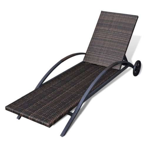 Ležaljka za sunčanje s jastukom i kotačima poliratan smeđa Cijena