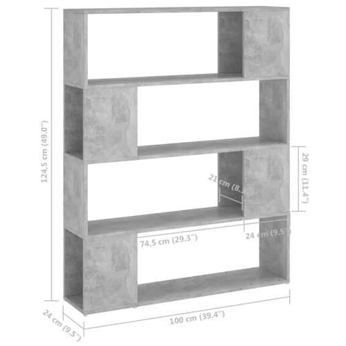Ormarić za knjige / Paravan - Sobna pregrada boja betona 100x24x124 cm - Beton siva 100 x 24 x 124 cm 1 Cijena