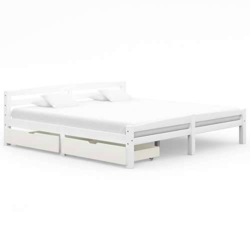 Okvir za krevet s 2 ladice bijeli 180 x 200 cm masivna borovina Cijena