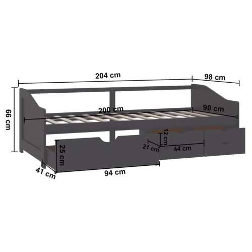 Trosjed/ležaj s ladicama sivi 90 x 200 cm od masivne borovine - Siva Cijena