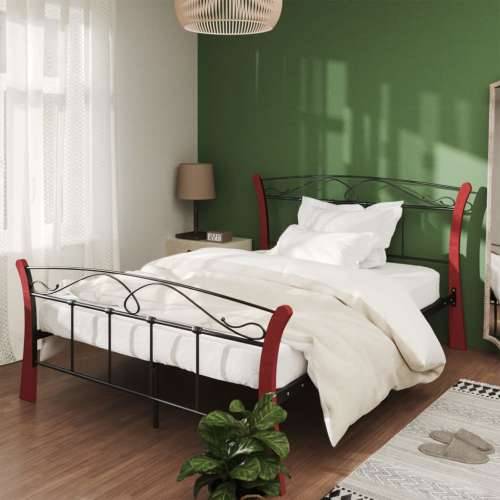 Okvir za krevet crni metalni 120 x 200 cm - crna i tamna boja drva 120 x 200 cm Cijena