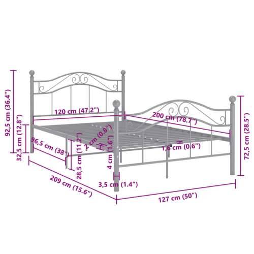 Okvir za krevet sivi metalni 120 x 200 cm - Siva 120 x 200 cm Cijena