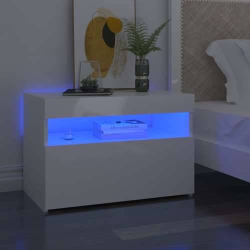 Noćni ormarić s LED svjetlima visoki sjaj bijeli 60x35x40 cm - Visoko sjajno bijela 1 Cijena