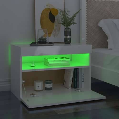 Noćni ormarić s LED svjetlima visoki sjaj bijeli 60x35x40 cm - Visoko sjajno bijela 1 Cijena