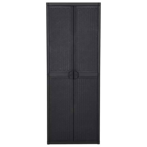 Vrtni ormarić za pohranu crni 65 x 45 x 172 cm PP ratan - Crna 1 1 držač za metle i 4 police Cijena