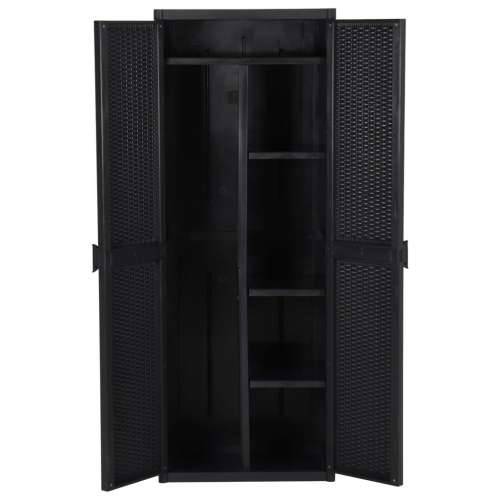 Vrtni ormarić za pohranu crni 65 x 45 x 172 cm PP ratan - Crna 1 1 držač za metle i 4 police Cijena