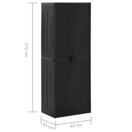 Vrtni ormarić za pohranu crni 65 x 45 x 172 cm PP ratan - Crna 1 1 držač za metle i 4 police Cijena