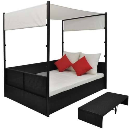 Vrtni krevet s baldahinom crni 190 x 130 cm poliratan Cijena