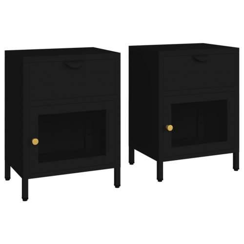 Noćni ormarići 2 kom crni 40 x 30 x 54,5 cm od čelika i stakla - Crna 2 Cijena