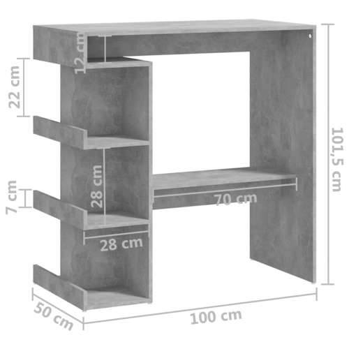 Barski stol sa stalkom boja betona 100 x 50 x 101,5 cm iverica Cijena