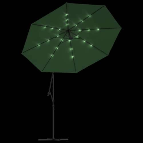 Viseći Suncobran s LED Svjetlom 300 cm Zeleni Metalna Šipka Cijena
