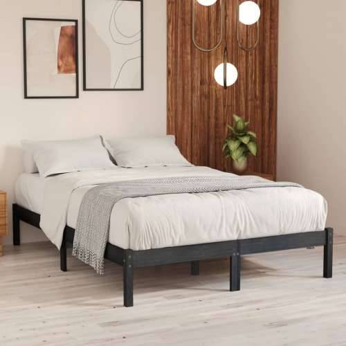 Okvir za krevet od masivnog drva sivi 135 x 190 cm bračni