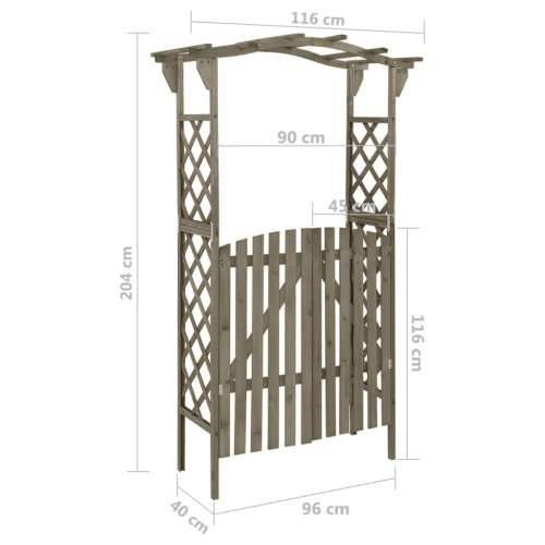 Pergola s vratima 116 x 40 x 204 cm siva od masivne jelovine - Siva 1 Cijena