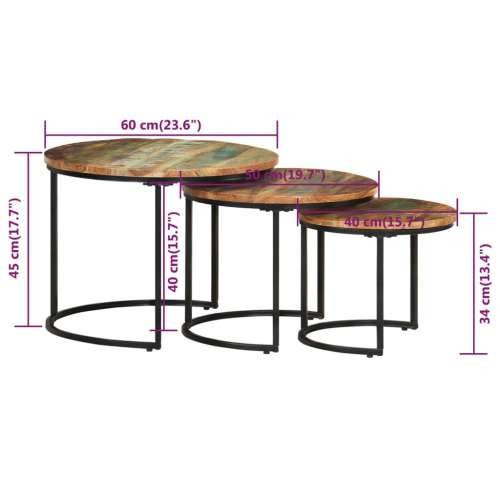 Uklapajući stolići 3 kom od masivnog obnovljenog drva - Ø 40 x 34 cm 3 masivno obnovljeno drvo Cijena