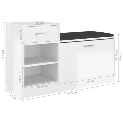 Klupa za cipele visoki sjaj bijela 94,5 x 31 x 57 cm drvena - Visoko sjajno bijela 1 Cijena