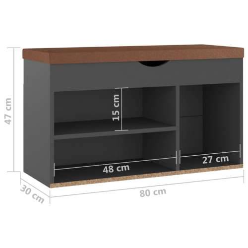 Klupa za cipele s jastukom siva 80x30x47 cm konstruirano drvo - Siva 1 Cijena